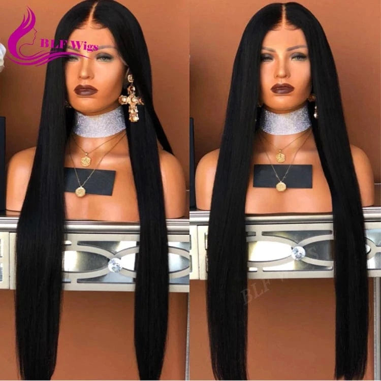 Silky Straight Unprocessed Raw Indian Human Hair Full Lace Wig, Middle Part Straight Wig with Baby Hair