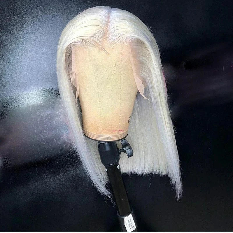 Silver / 12 Inches Green Blue Color Short Bob Cuticle Aligned Virgin Human Hair Transparent Lace Front Wigs