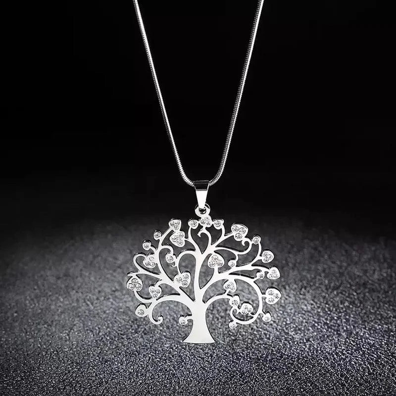 silver 18K Gold Plated Copper Zirconia Life Tree Pendant Necklace Wedding Bridal Necklaces Latest Steel Popular Gift Jewelry For Ladies