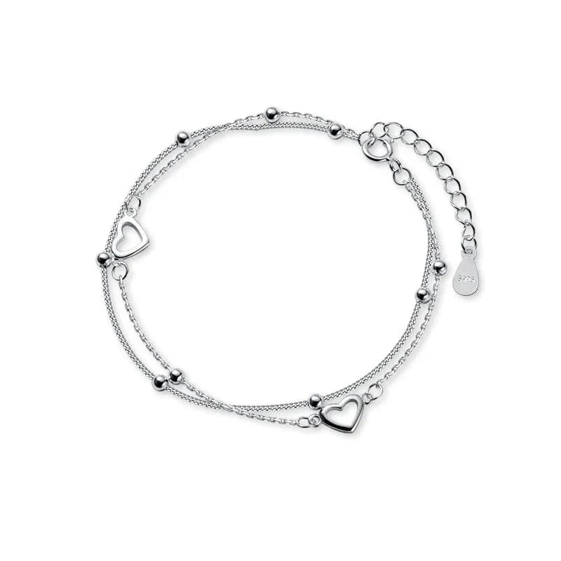 silver 925 Sterling Silver Sweet Double Layer Hollow Heart Beads Bracelets for Women Sterling Silver Wedding's Day Gift