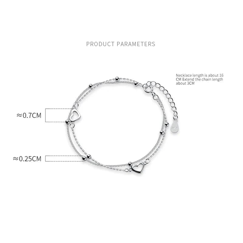 silver 925 Sterling Silver Sweet Double Layer Hollow Heart Beads Bracelets for Women Sterling Silver Wedding's Day Gift