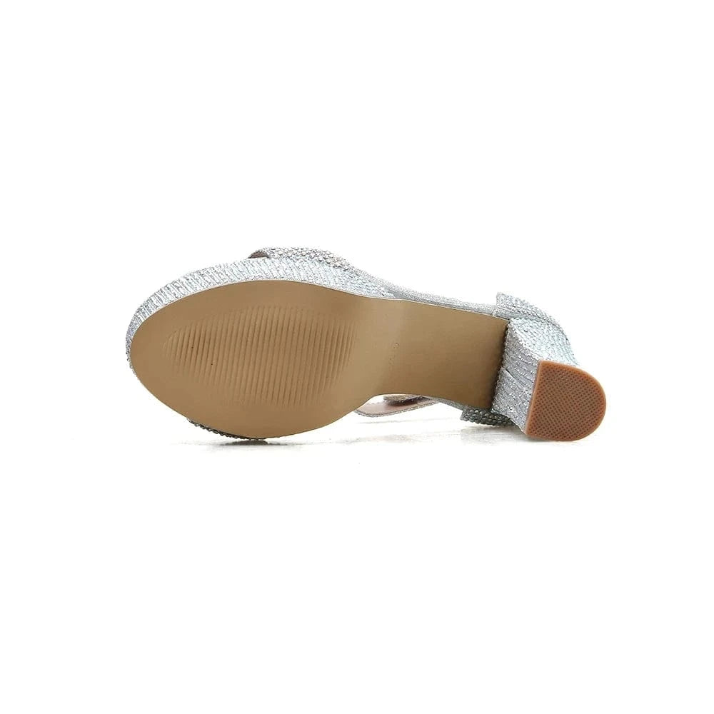 Silver Bling Diamond Women Sandals Chunky High Heels Shoes Buckle Strap Platform Glitter Summer Slipper Woman Wedding Sandals