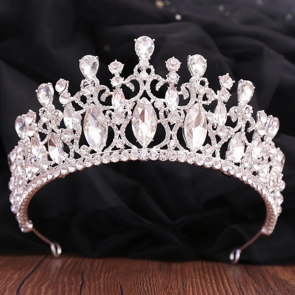 Silver+Clear Stone Rosa Bessie Rhinestone Crown Tiara Mix Color Handmade Crystal Hair Accessories Headband Bridal Wedding Princess Tiara Crown