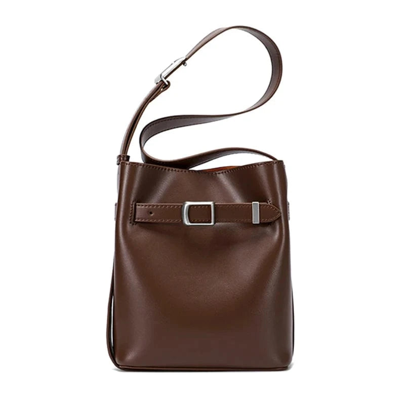 Silver Coffee / 22x8x18cm Cow Split Leather Bucket Bag Women Vintage messenger High Quality Simple Handbag Lady Shoulder Bag Luxury Female Crossbody Bags