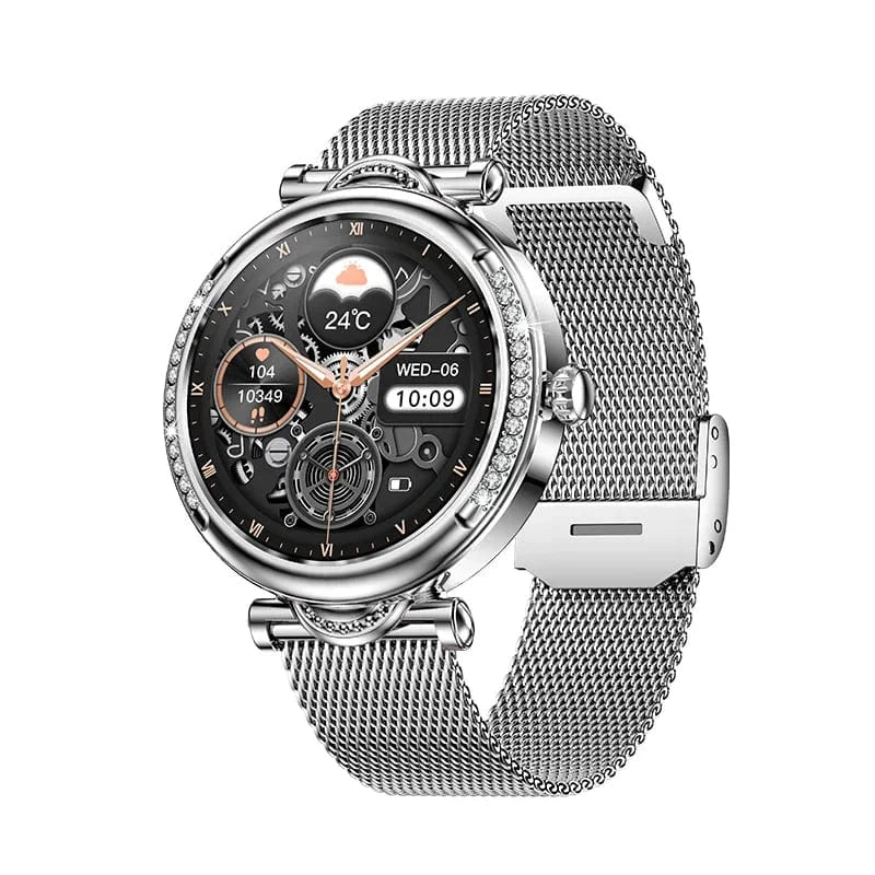 Silver-colored steel bracelet 2024 CF32 1.27 "inch HD Realtek8763EWE Chip with Diamond Ladies Smart Bracelet Women Smart Watch FitcloudPro