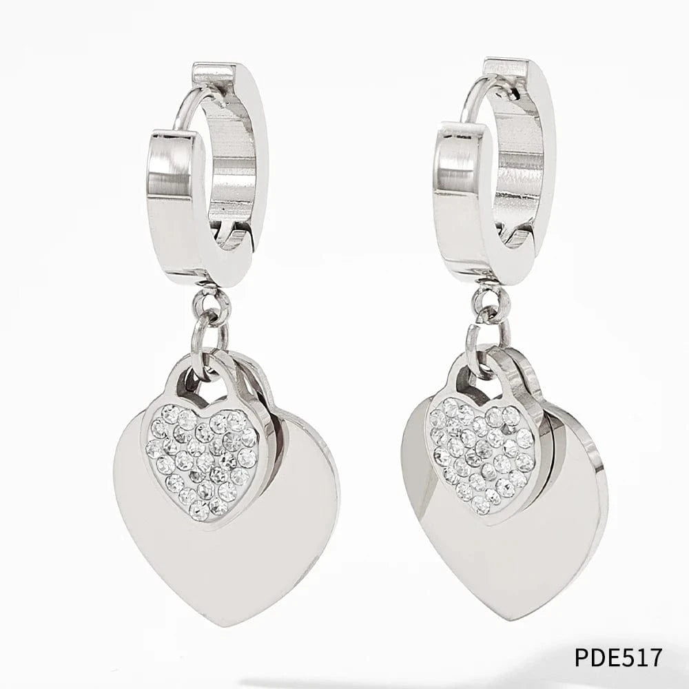 Silver Earring 18k Stainless Steel Gold Plated Jewelry OT Buckle Heart Zircon Pendant Necklace Bracelet Earrings Jewelry Set