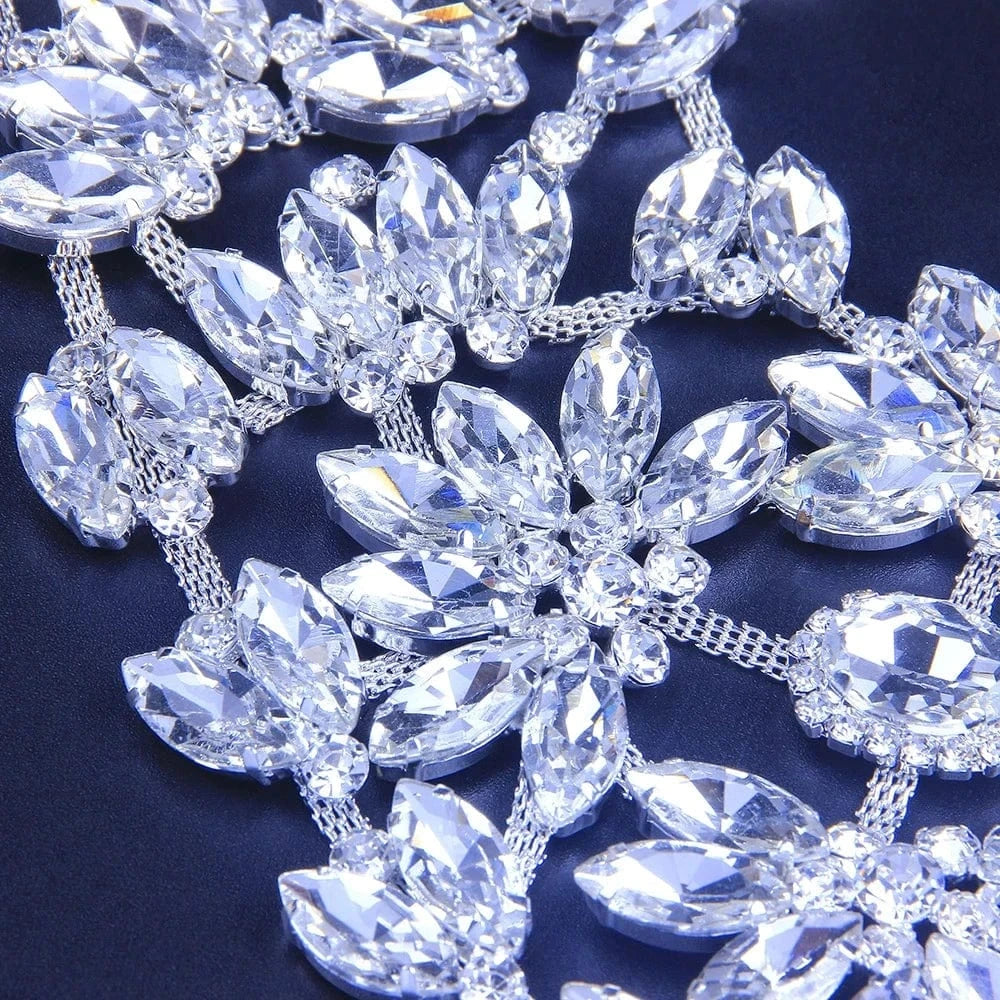 silver Fashion Festival Half Face Rhinestone Jewelry for Women Bling Silver Color Leaf Facemask Crystal Dance Jewelry