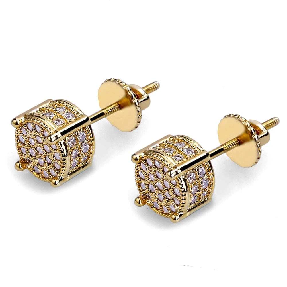 Silver Fashion Fine Jewelry Hip Hop Two Tone Screw Back Micro Pave Cubic Zircon Round Stud Earring Gift for Men and Women