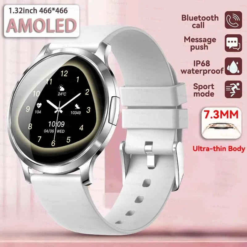 Silver / Fashion watch 2025 New Smart Watch For Women 1.32"HD AMOLED Screen IP68 Waterproof Heart Rate Women Health Ladies Smartwatches For Android ios