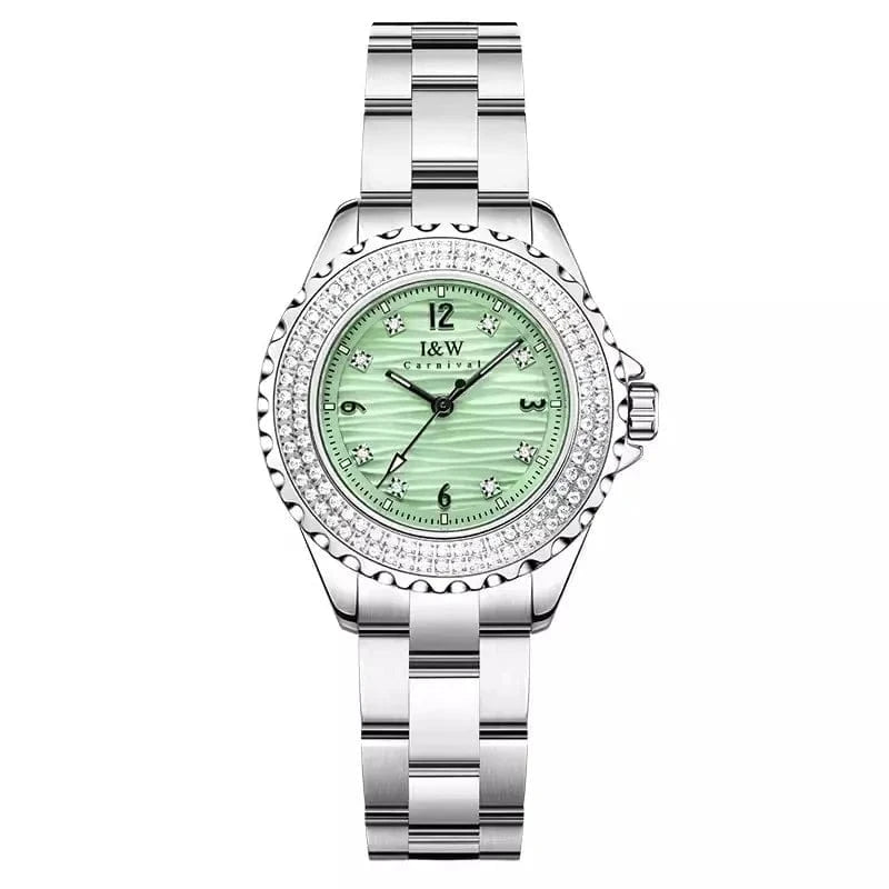 Silver Green CARNIVAL Woman Fashion Quartz Wristwatches Ladies Brand Luxury Rose Gold Silver Watches Waterproof for Women Relojes De Mujer