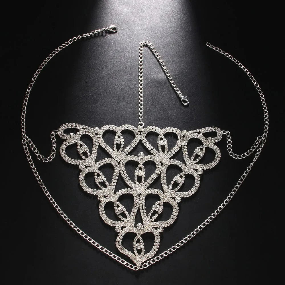 silver Heart Hair Chain Indian Bridal Forehead Accessories Handmade Hat Rhinestone Headband Jewelry