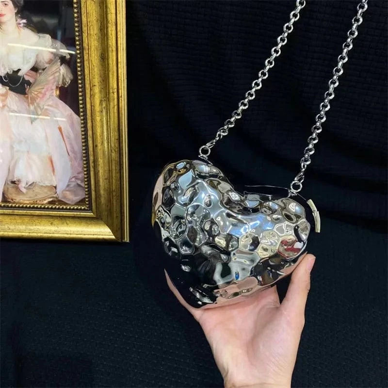 silver IDOIT Latest Metallic Heart Box Bag Crossbody Magnetic Bags Handbags For Women Heart Shaped PVC Bag