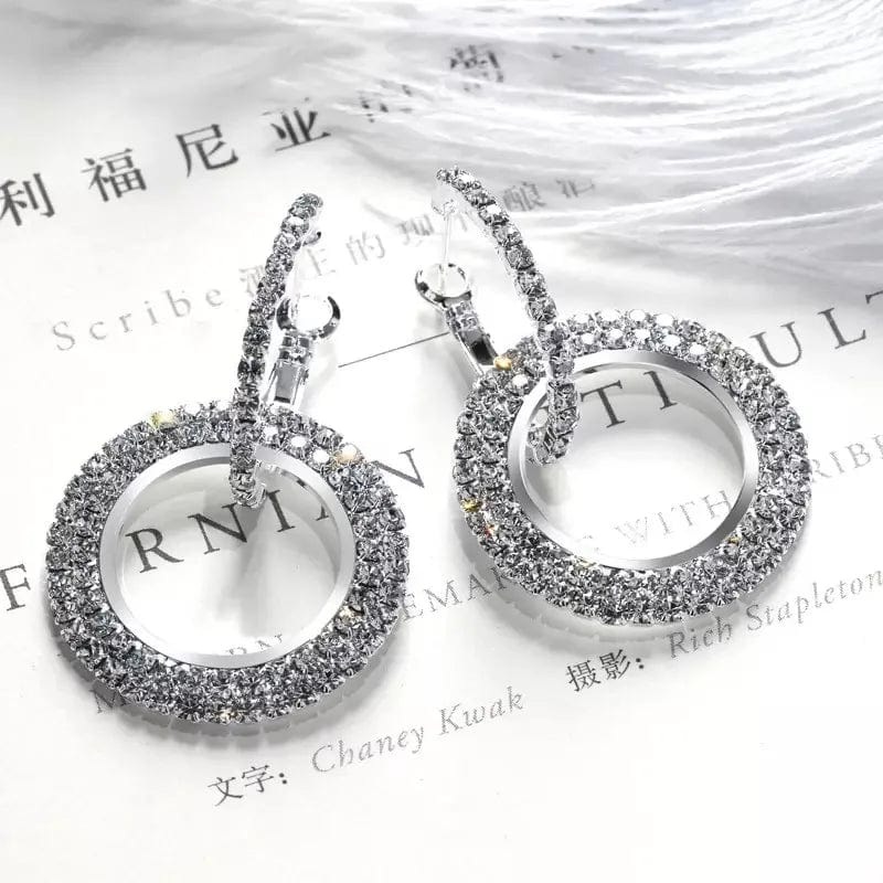 silver Korean Fashion High quality zircon statement crystal earings colored hoop earrings for women 2024