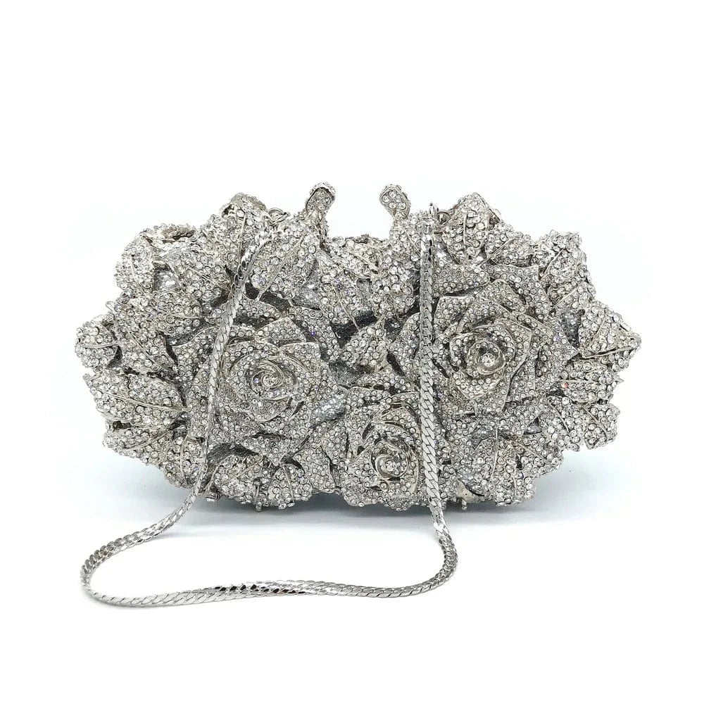 silver Luxury Crystal Gown Bags Evening Handbags Flower dress Clutch Purse Party Diamond Bag