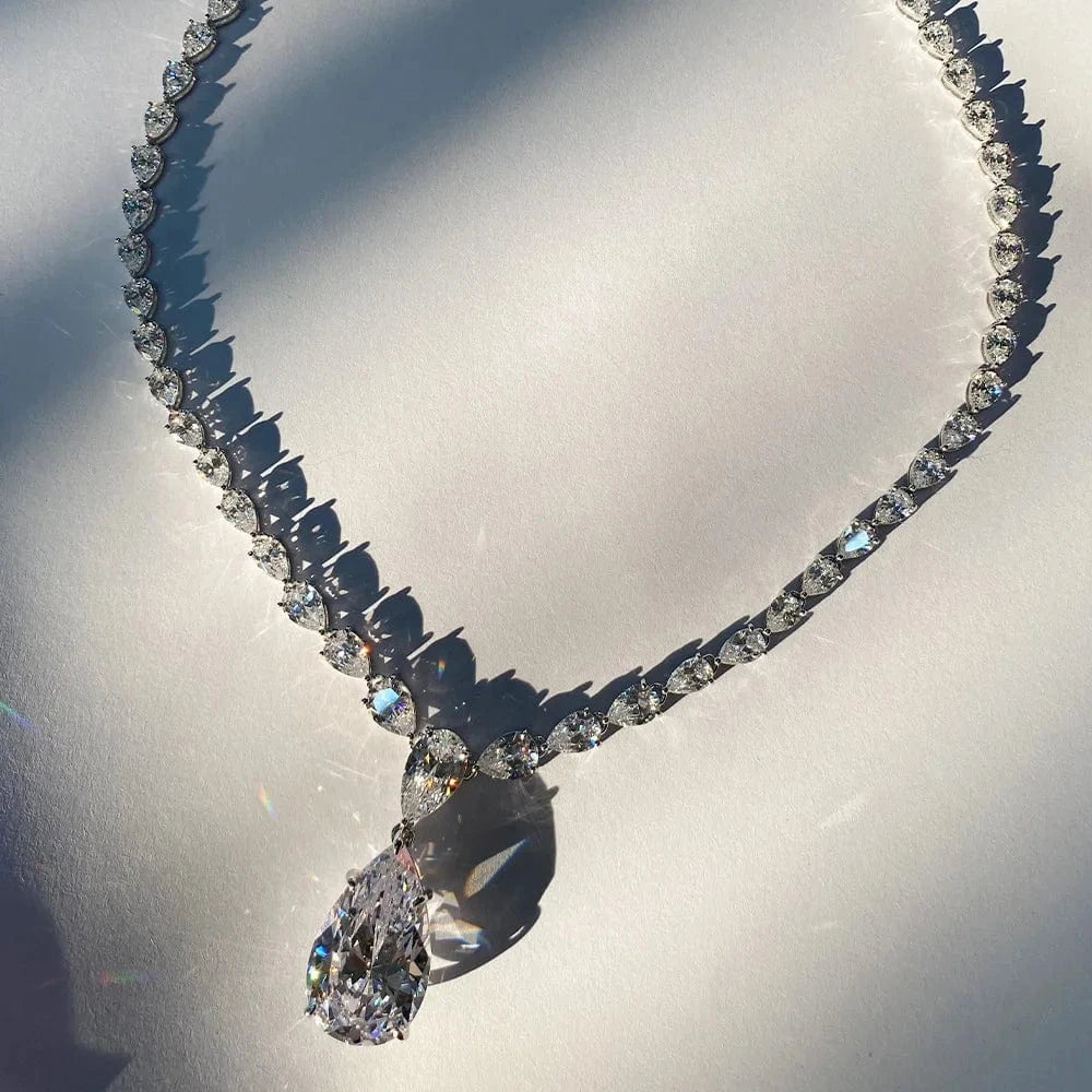 Silver Luxury Top Quality Fancy Jewelry Pear Lab Diamond Necklace 925 Sterling Silver Wedding Diamond Necklace For Women
