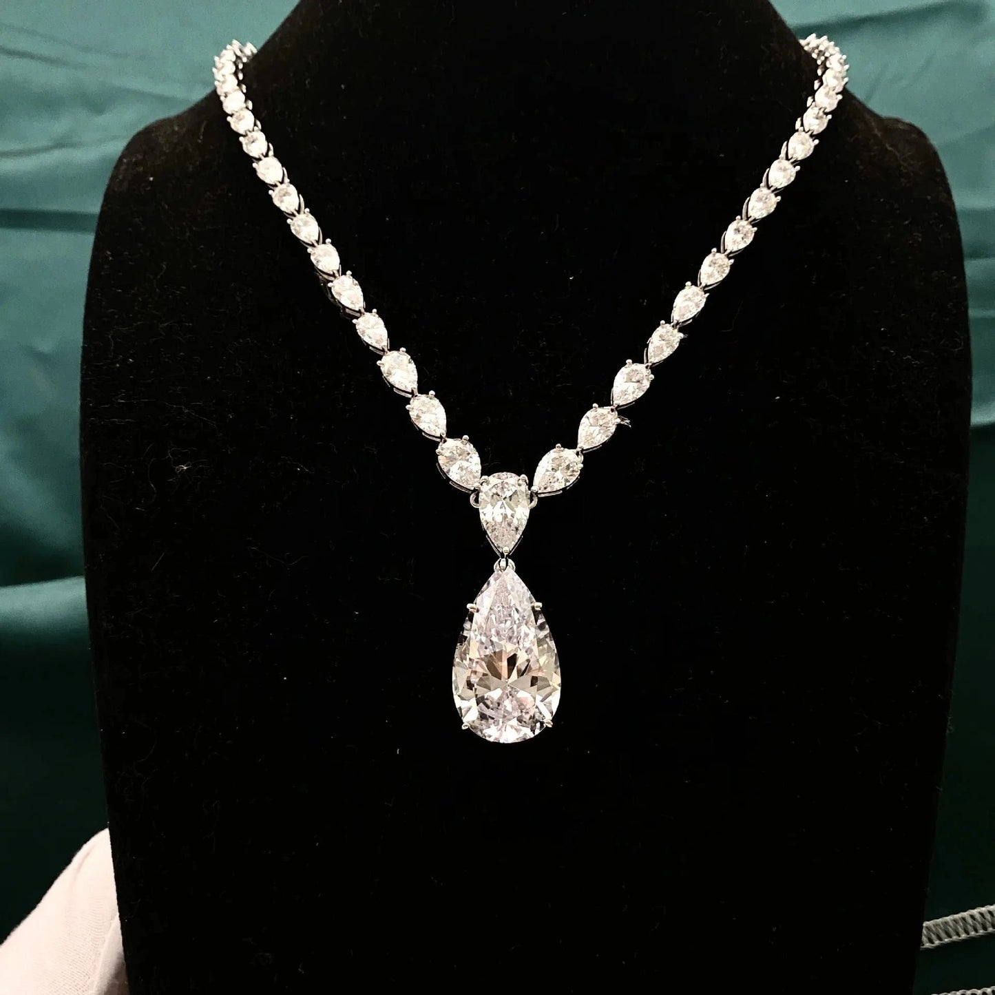 Silver Luxury Top Quality Fancy Jewelry Pear Lab Diamond Necklace 925 Sterling Silver Wedding Diamond Necklace For Women