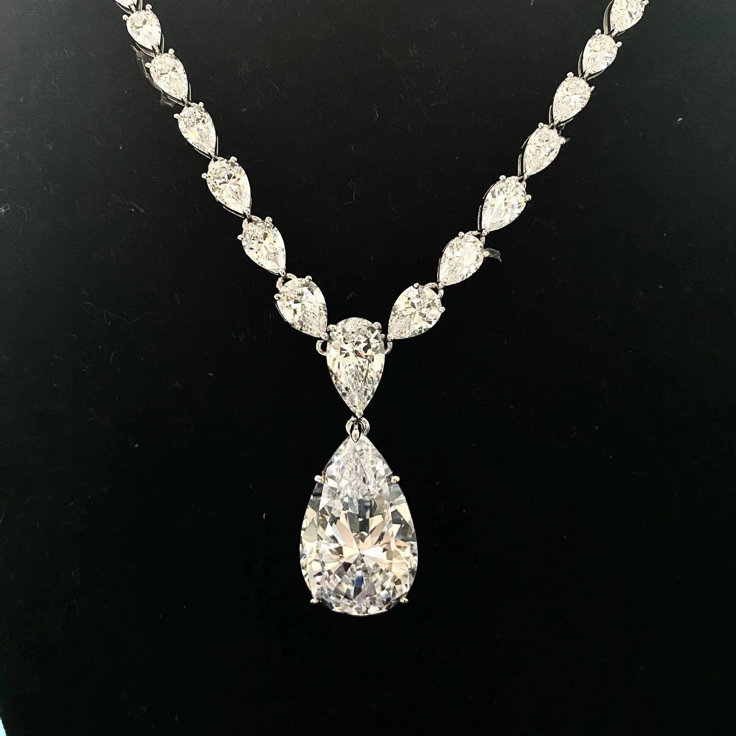 Silver Luxury Top Quality Fancy Jewelry Pear Lab Diamond Necklace 925 Sterling Silver Wedding Diamond Necklace For Women