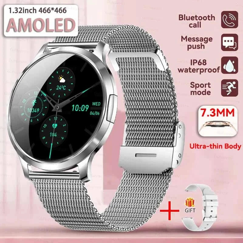 Silver Mesh Belt / Fashion watch 2025 New Smart Watch For Women 1.32"HD AMOLED Screen IP68 Waterproof Heart Rate Women Health Ladies Smartwatches For Android ios