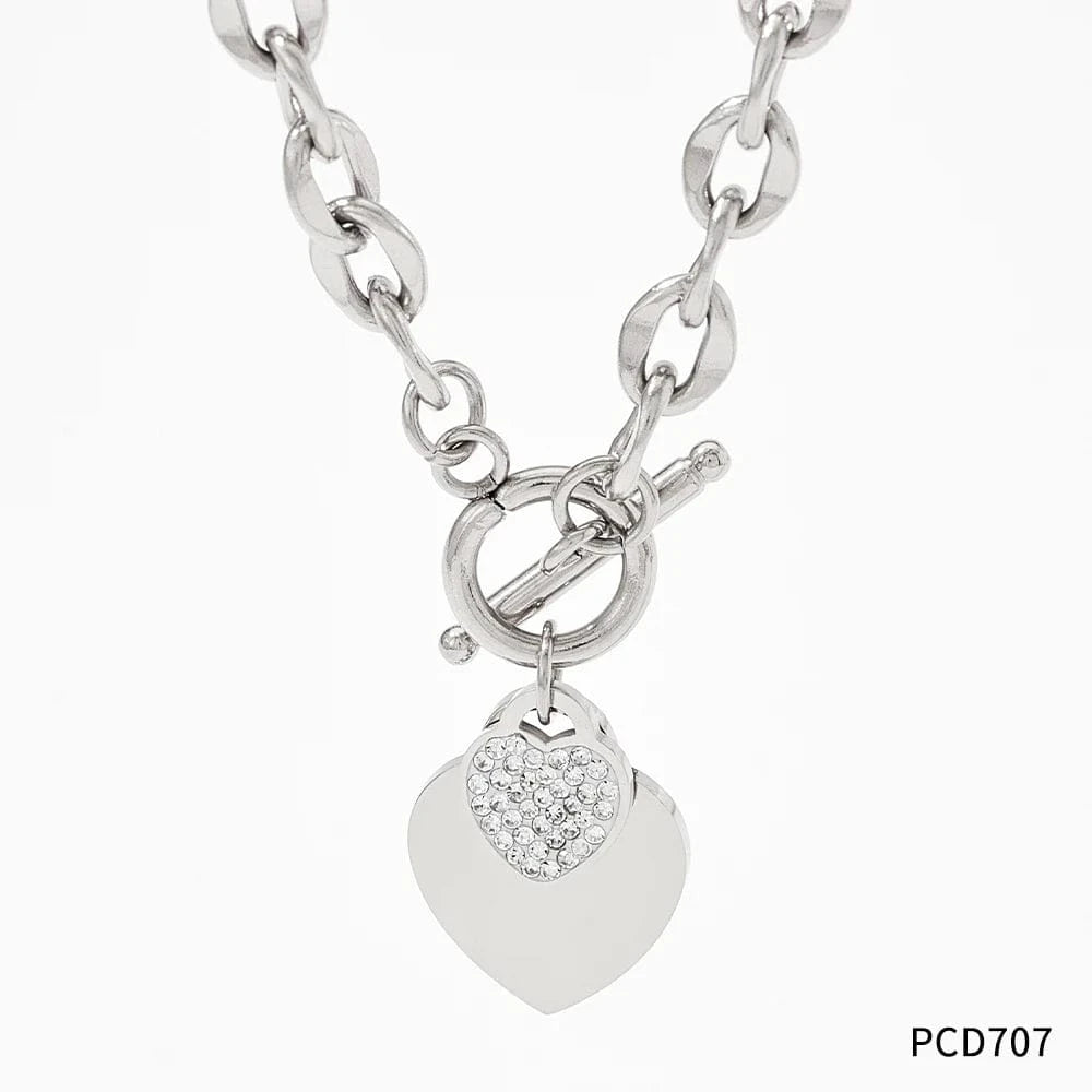 Silver Necklace 18k Stainless Steel Gold Plated Jewelry OT Buckle Heart Zircon Pendant Necklace Bracelet Earrings Jewelry Set