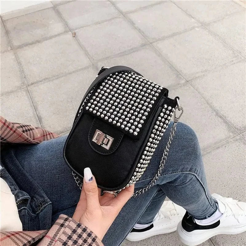 silver New diamond ladies one-shoulder diagonal bag luxury design mobile phone bag