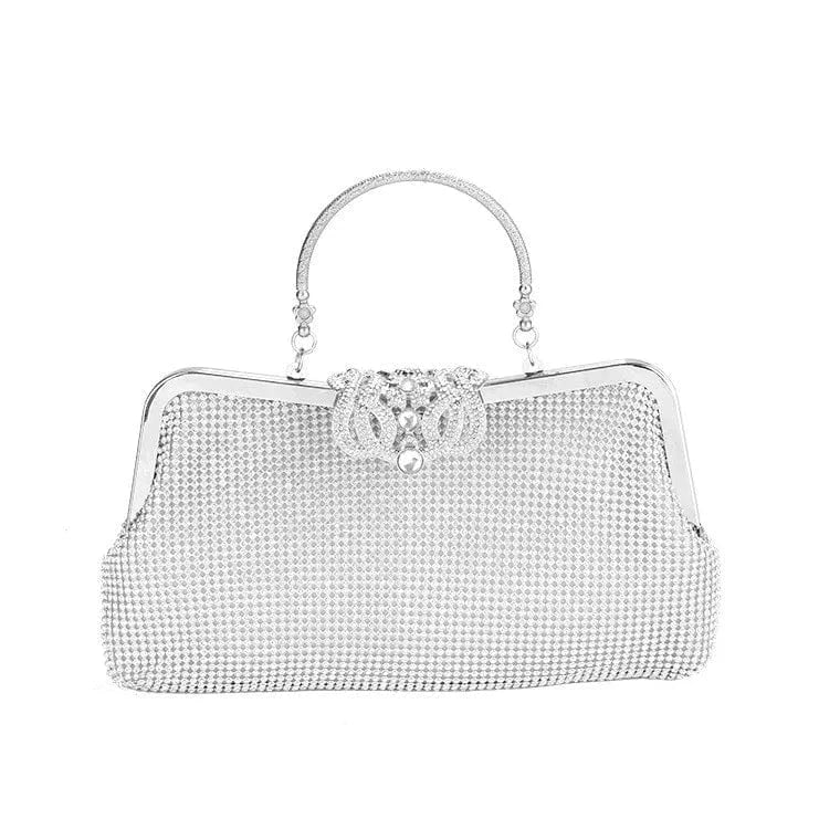 silver New Elegant Encrusted Set luxury clutch diamond Banquet bag metal handle crown metal frame evening bag