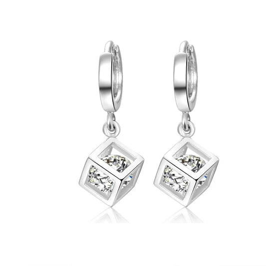 silver REETI 925 Sterling Silver Shiny Square Cubic Zircon Butterfly Hoop Earrings Ear Jewelry For Women Party Gifts