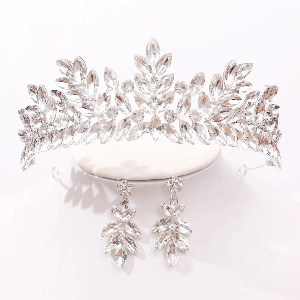 silver set DIEZI Baroque Vintage Black Metal Green Red Crystal Opal Tiara For Women Wedding Party Dress Elegant Queen Bridal Bride Crown