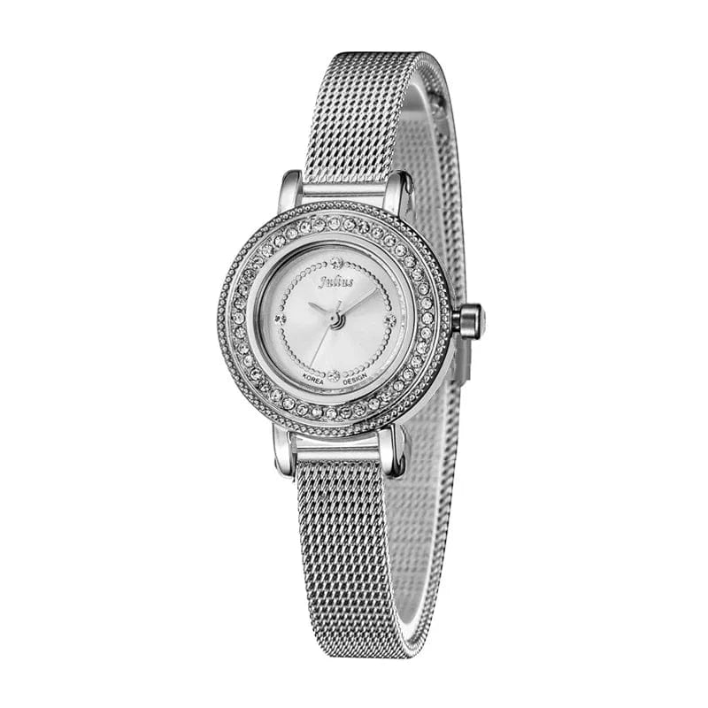 Silver Small Julius Lady Women's Watch Retro Clock Japan Quartz Fashion Hour Dress Stainless Steel Bracelet Girl's Birthday Gift No Box