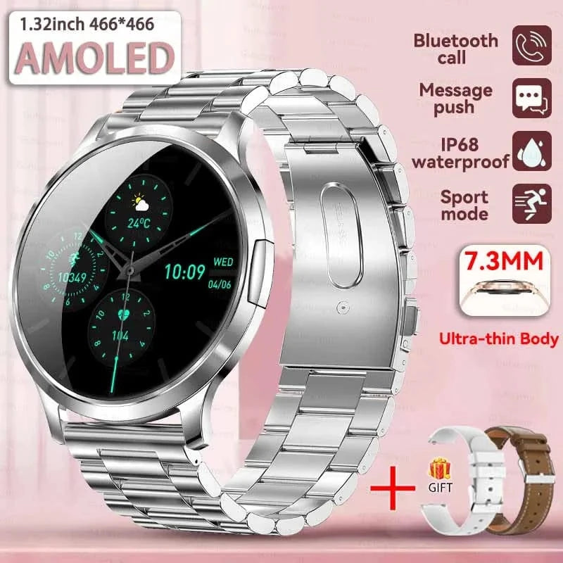 Silver Steel 2A / Fashion watch 2025 New Smart Watch For Women 1.32"HD AMOLED Screen IP68 Waterproof Heart Rate Women Health Ladies Smartwatches For Android ios