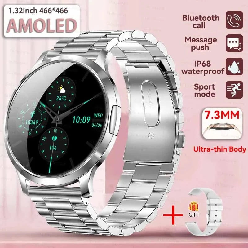 Silver Steel / Fashion watch 2025 New Smart Watch For Women 1.32"HD AMOLED Screen IP68 Waterproof Heart Rate Women Health Ladies Smartwatches For Android ios