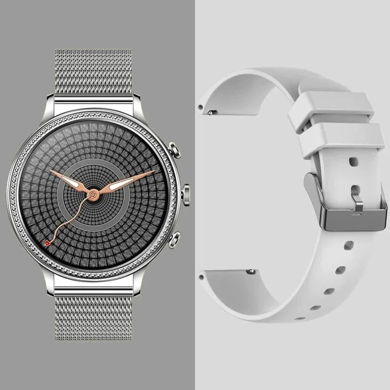 silver steel+gray silicone strap 2024 new design fashion V60 Smartwatch Women with 1.39-inch HD screen Health Detection stainless steel bracelet smart watch