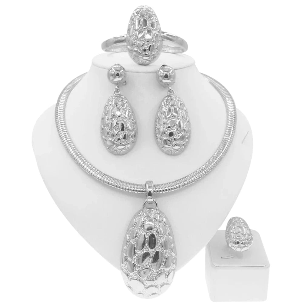 silver Yulaili Hot Sale Fashion Brazilian 18k Accessories For Women Portable Necklace American Diamond Gold Plated Wedding Jewelry Sets