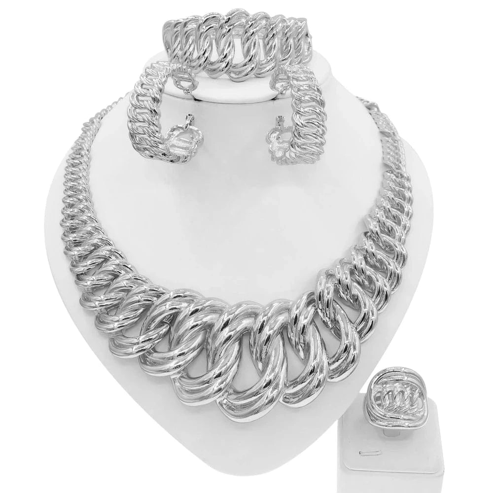silver Yuliali Exquisite Brazilian Gold Jewelry Set Unique Women Big Style Hot Sale Latest Design Necklace 4 Pieces Jewellery Sets