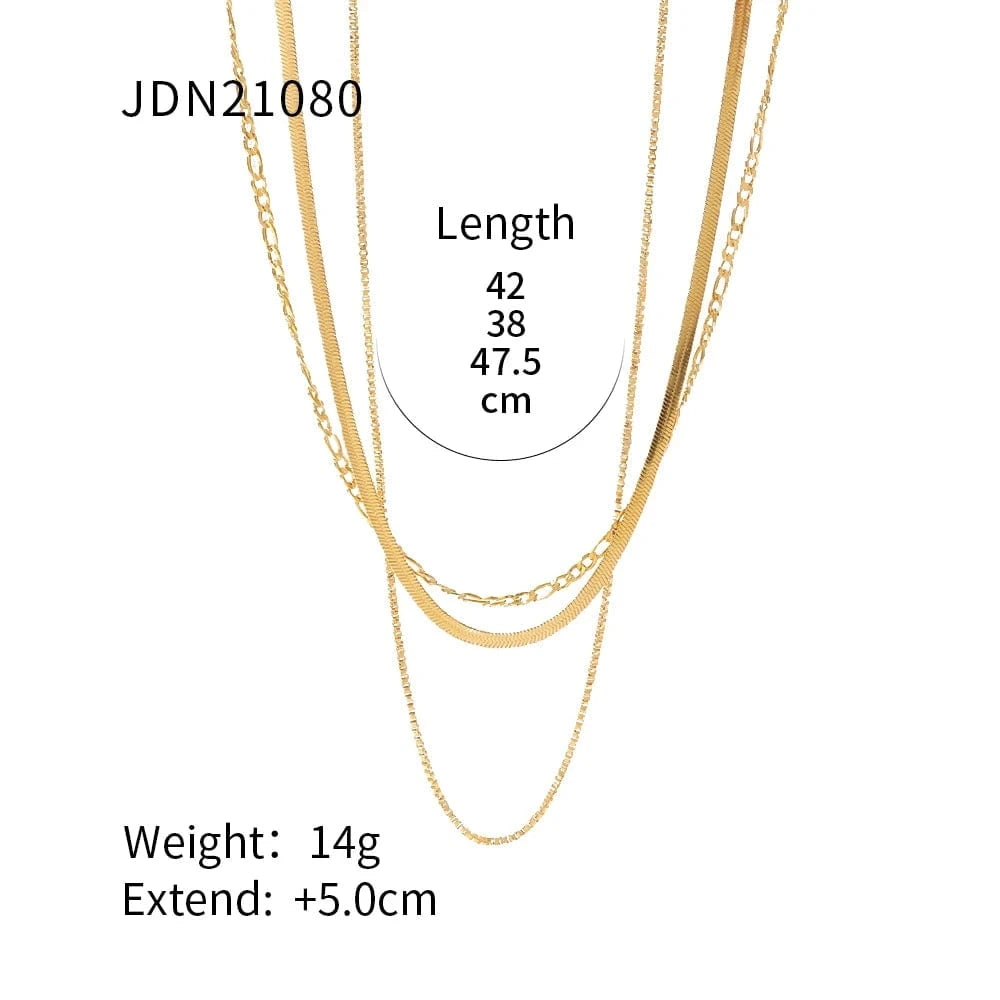 simple / 15inches / N2398 N2398 New Arrival Stainless Steel Flat Snake Herringbone Chain Three Layer Figaro Chains Necklace