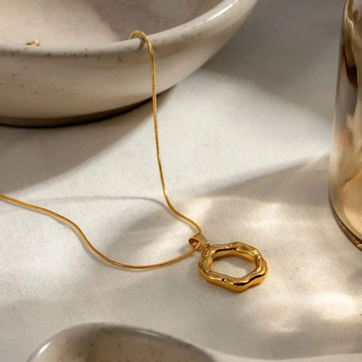 simple / 16inches / N2165 N2165 Jewelry Fashion Necklace 18K Gold Plated Snake Chain Necklace Gift Stainless Steel textured Irregular Pendent Necklace