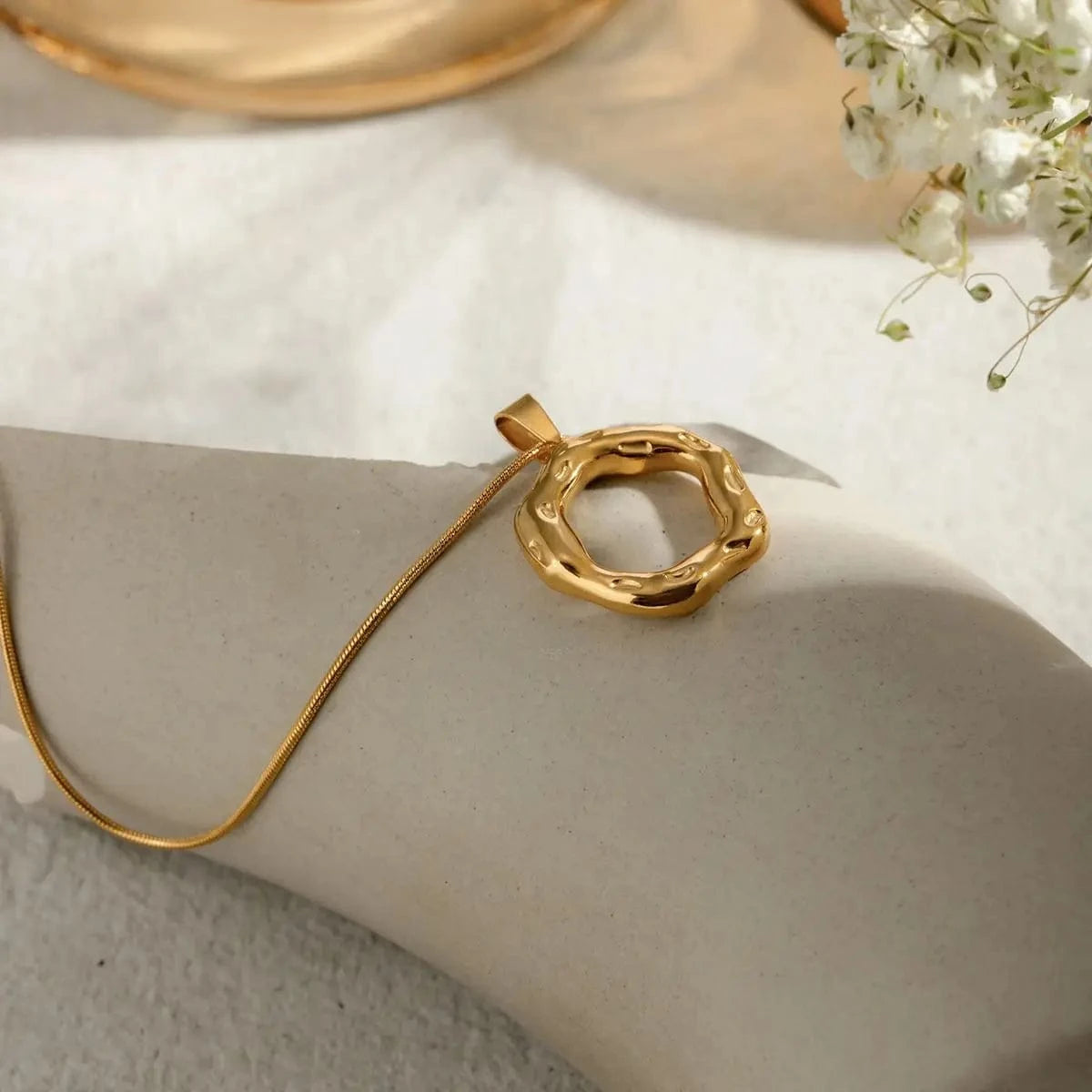 simple / 16inches / N2165 N2165 Jewelry Fashion Necklace 18K Gold Plated Snake Chain Necklace Gift Stainless Steel textured Irregular Pendent Necklace