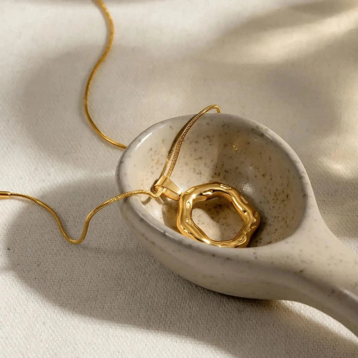 simple / 16inches / N2165 N2165 Jewelry Fashion Necklace 18K Gold Plated Snake Chain Necklace Gift Stainless Steel textured Irregular Pendent Necklace