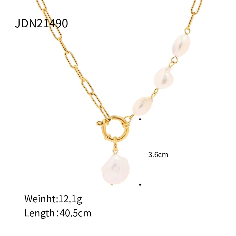 simple / 18inches / N2350 N2350 New Jewelry Stainless Steel Spring Lock Half Paperclip Chain Freshwater Pearl Necklace for Women