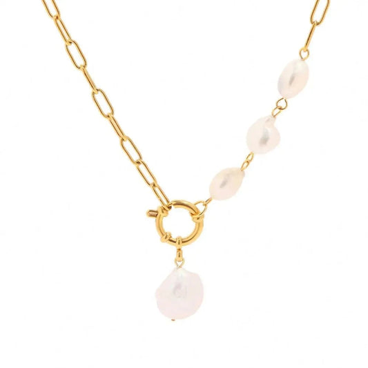 simple / 18inches / N2350 N2350 New Jewelry Stainless Steel Spring Lock Half Paperclip Chain Freshwater Pearl Necklace for Women