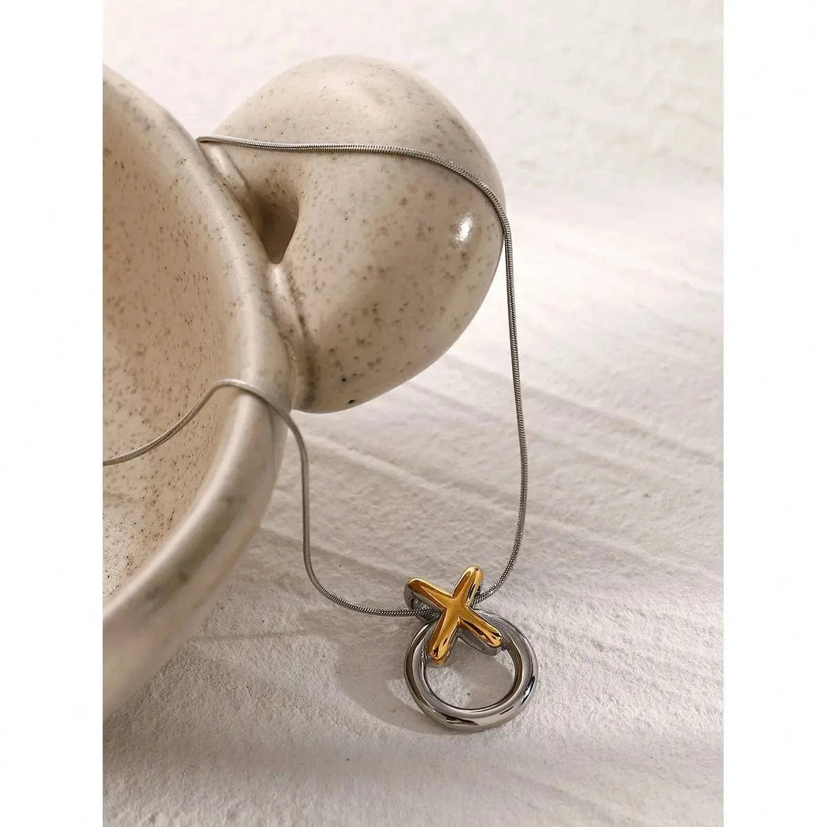 simple / 20inches / N2162 N2162 Jewelry Fashion Necklace Two Tone Plated Snake Chain Necklace Stainless Steel donuts Pendent Necklace