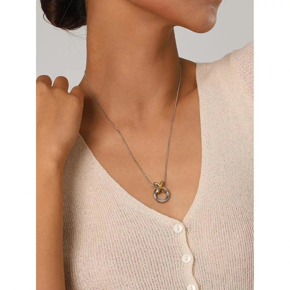 simple / 20inches / N2162 N2162 Jewelry Fashion Necklace Two Tone Plated Snake Chain Necklace Stainless Steel donuts Pendent Necklace