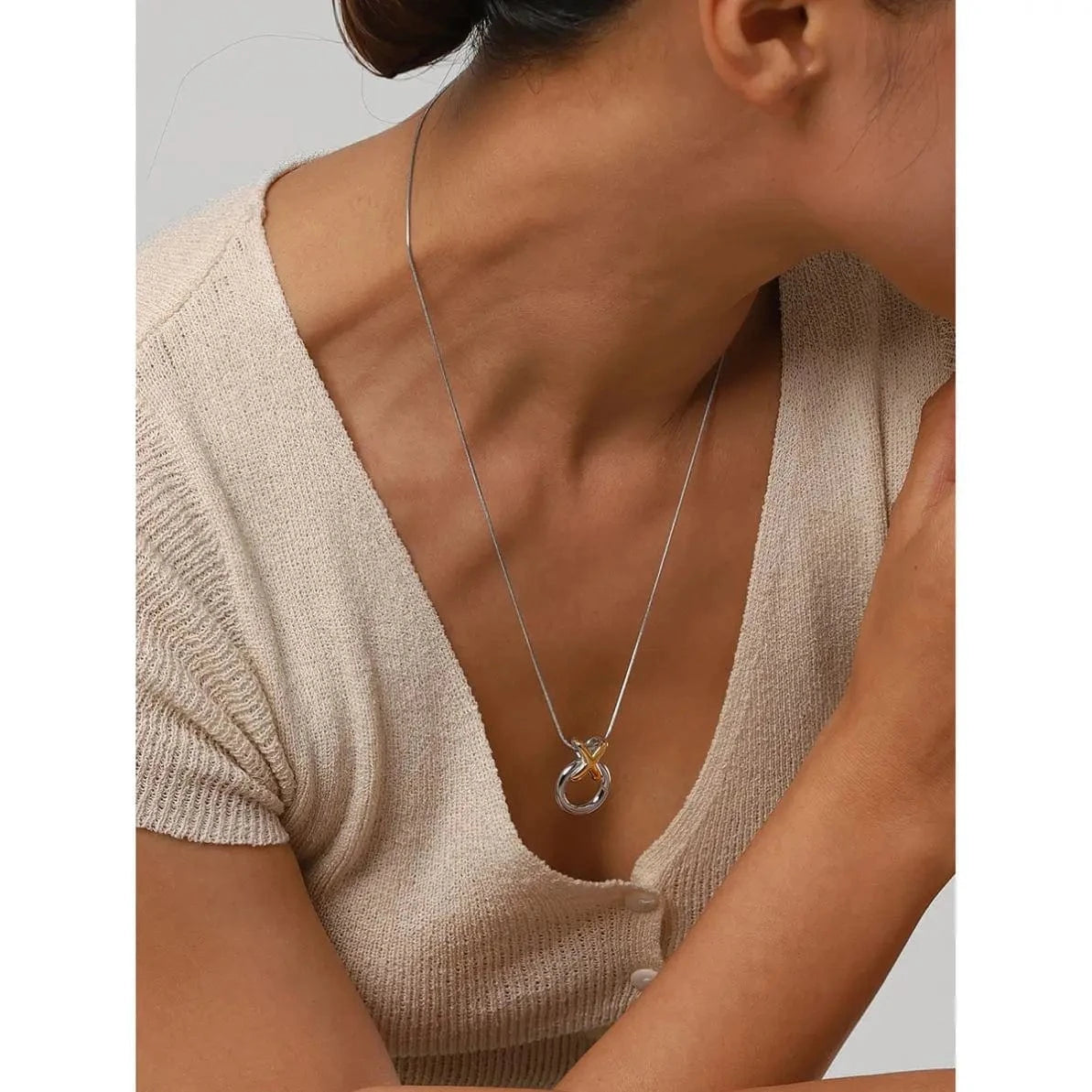 simple / 20inches / N2162 N2162 Jewelry Fashion Necklace Two Tone Plated Snake Chain Necklace Stainless Steel donuts Pendent Necklace
