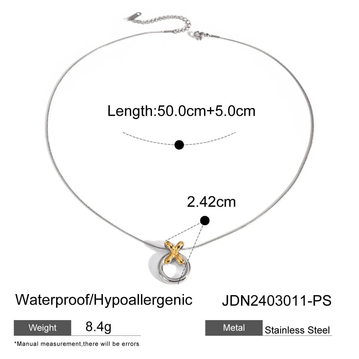 simple / 20inches / N2162 N2162 Jewelry Fashion Necklace Two Tone Plated Snake Chain Necklace Stainless Steel donuts Pendent Necklace