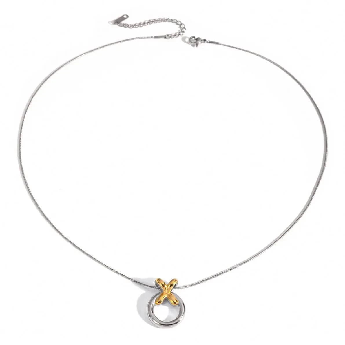 simple / 20inches / N2162 N2162 Jewelry Fashion Necklace Two Tone Plated Snake Chain Necklace Stainless Steel donuts Pendent Necklace