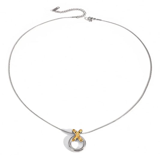 simple / 20inches / N2162 N2162 Jewelry Fashion Necklace Two Tone Plated Snake Chain Necklace Stainless Steel donuts Pendent Necklace