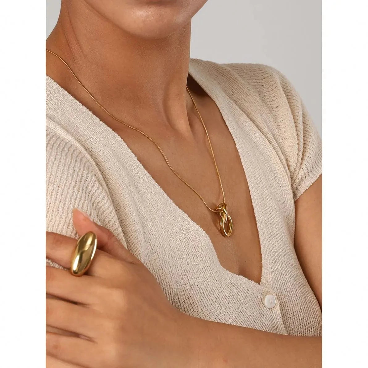 simple / 20inches / N2164 N2164 Jewelry Fashion Necklace 18K Gold Plated Snake Chain Necklace Stainless Steel donuts Pendent Necklace