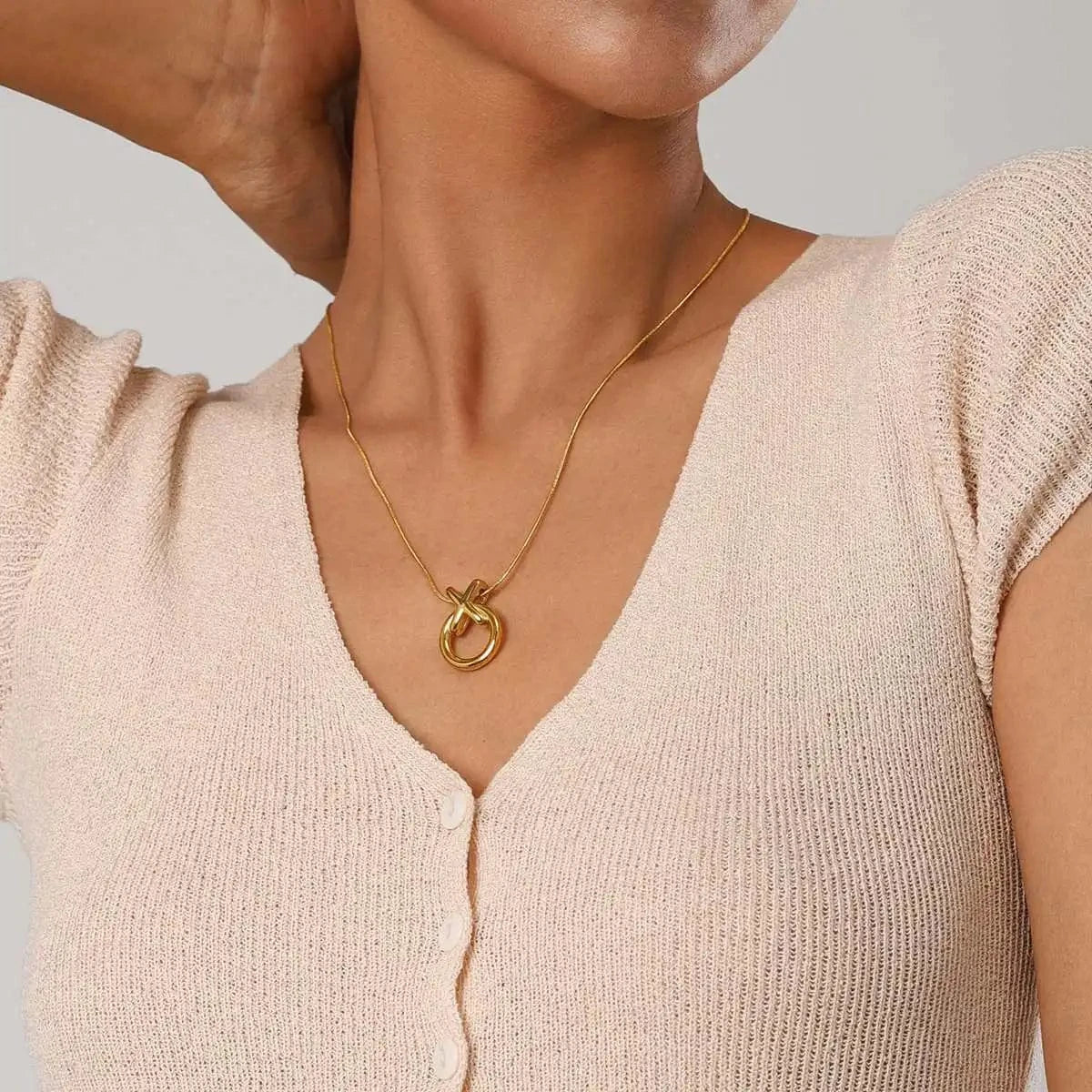simple / 20inches / N2164 N2164 Jewelry Fashion Necklace 18K Gold Plated Snake Chain Necklace Stainless Steel donuts Pendent Necklace