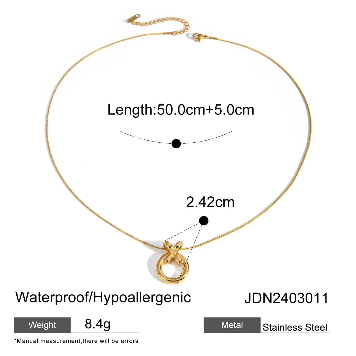 simple / 20inches / N2164 N2164 Jewelry Fashion Necklace 18K Gold Plated Snake Chain Necklace Stainless Steel donuts Pendent Necklace