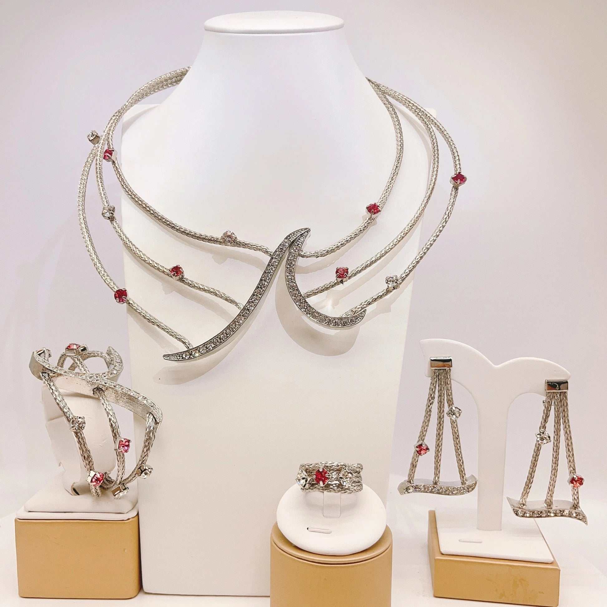 simple / 45CM / silver Yulaili factory wholesale wedding accessories Costume gift jewelry brazilian18k multiplayer colorful crystal woman necklace set