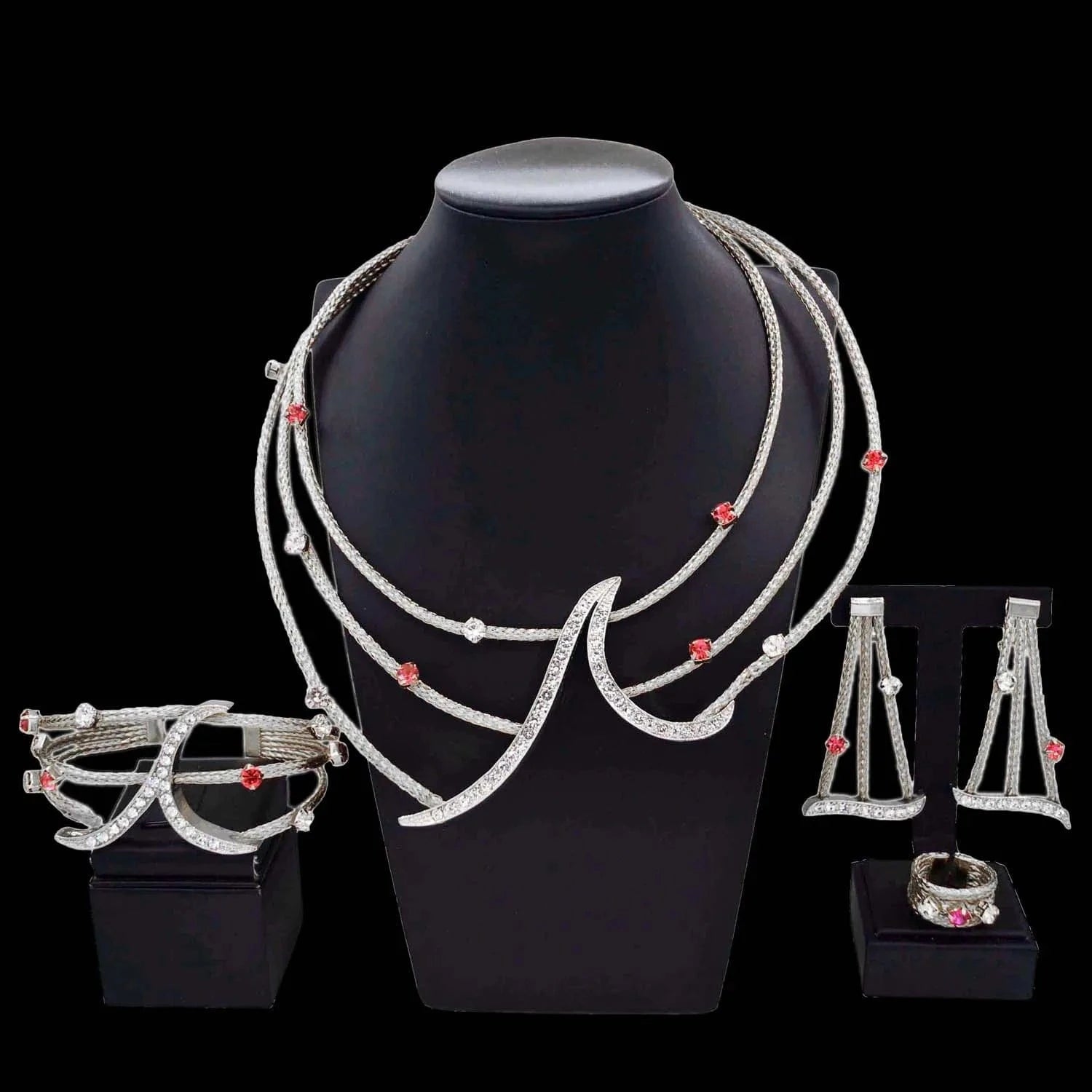 simple / 45CM / silver Yulaili factory wholesale wedding accessories Costume gift jewelry brazilian18k multiplayer colorful crystal woman necklace set